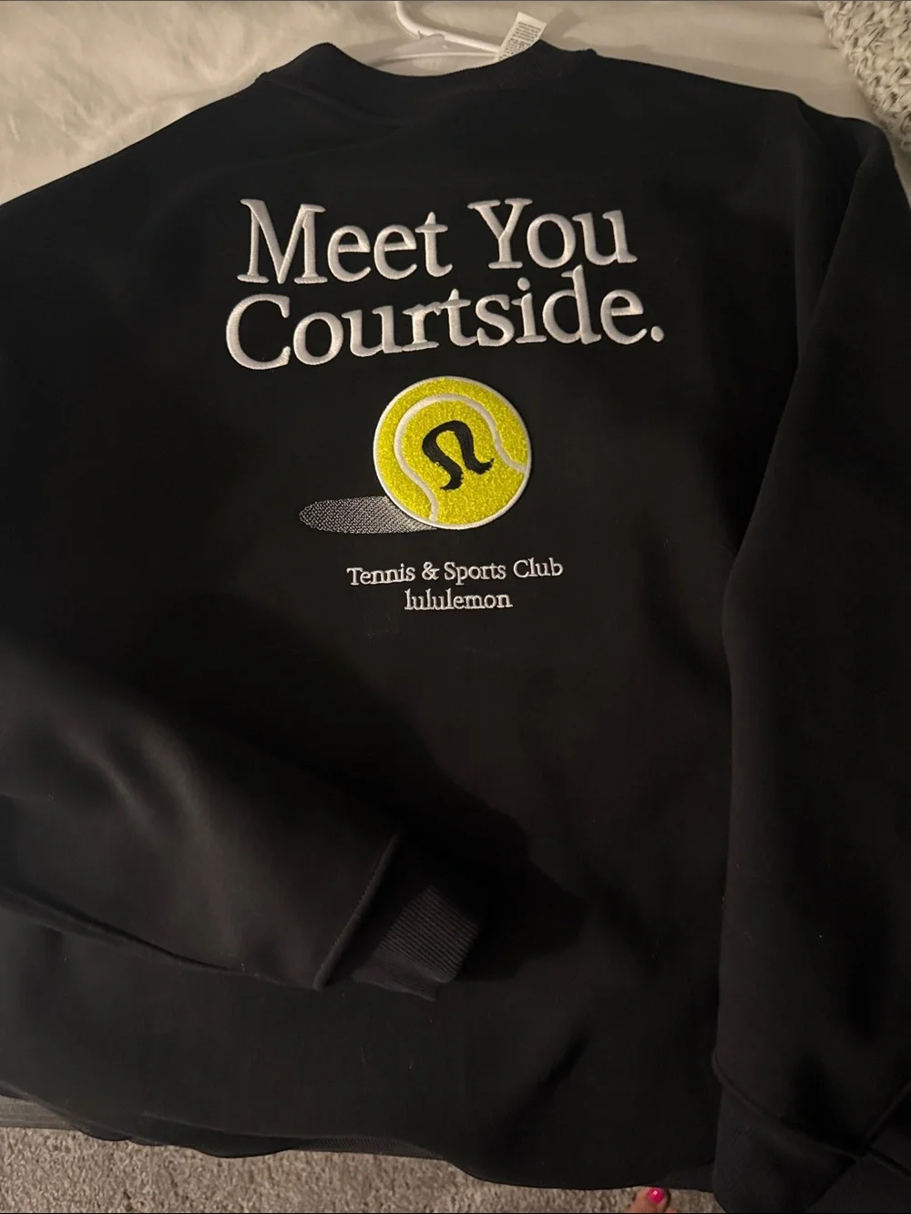 lululemon athletica Black Crewneck Pullover with Yellow Tennis Graphic